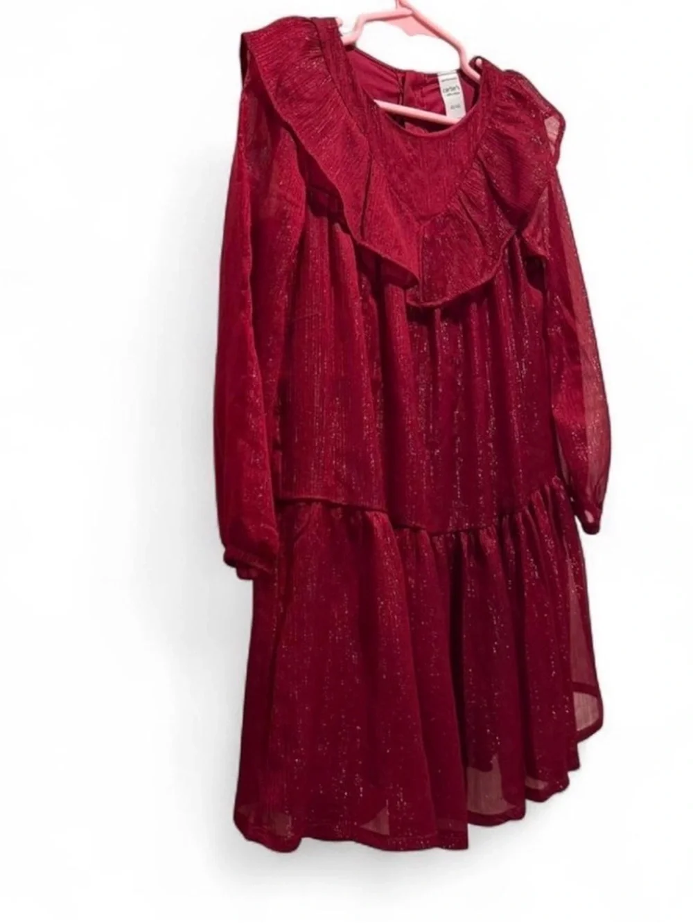 Carter's Shimmery Red Girls Dress with Ruffle Yoke